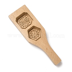 Beech Wooden Press Mooncake Mold, Chinese Characters Pastry Mould, 2 Cavities Cake Mold Baking, Heart & Flower, 221x68x22.5mm, Inner Diameter: 47~48.5x48.5mm