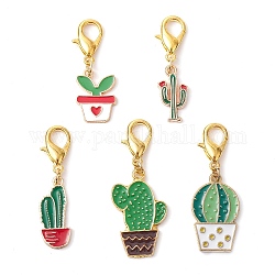 Décorations pendantes en alliage émaillé, avec alliage de zinc homard fermoirs pince, cactus, couleur mixte, 34~45mm, cactus: 17.5~28x10~17x1.5~2.5mm