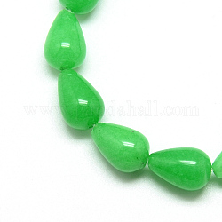 Chapelets de perles de jade blanche naturelle, teinte, larme, vert printanier, 14~15x10mm, Trou: 1.5mm, Environ 28 pcs/chapelet, 15.75 pouce