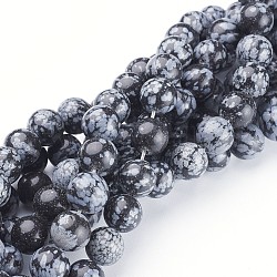 Perles en pierres gemme, naturel obsidienne flocon de neige, ronde, environ 10 mm de diamètre, Trou: 1mm, Environ 40 pcs/chapelet, 16 pouce
