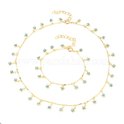 Bracelets et colliers à breloques étoile mauvais œil ensembles de bijoux, avec l'émail, chaînes à maillons de barre en laiton et fermoirs à anneau à ressort, or, 7-3/4 pouce (19.7 cm), 16.34 pouce (41.5 cm), 2 pièces / kit