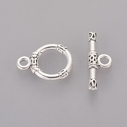 Tibetischen Stil Legierung Knebel  Verschlüsse, Ring, Antik Silber Farbe, cadmiumfrei und bleifrei, Ring: 18x13x2 mm, Bohrung: 2 mm, Bar: 21x2 mm, Bohrung: 2 mm