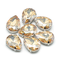 Cose en el rhinestone, Enlaces multifilares, Diamantes de imitación de cristal, con ajustes de 201 punta de acero inoxidable, accesorios de prendas de vestir, facetados, lágrima, vara de oro pálido, 10x7x5mm, agujero: 0.8~1 mm