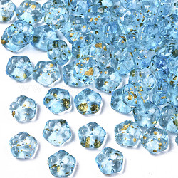 Spray bemalte Glasperlen, mit Goldfolie, Blume, Licht Himmel blau, 6x3 mm, Bohrung: 0.9 mm