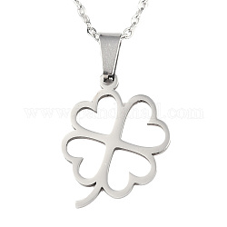 201 Stainless Steel Pendants Necklaces, with Cable Chains and Lobster Claw Clasps, Clover, Stainless Steel Color, 17.71 inch(45cm), 1.5mm