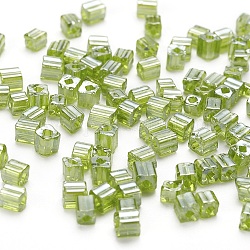 6/0 стакан бисер, прозрачные цвета блеск, квадратное отверстие, кубические, желто-зеленый, 3~5x3~4x3~4 мм, отверстие : 1.2~1.4 мм, Около 1000 шт / 100 г
