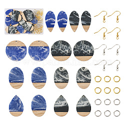DIY Geometry Dangle Earring Making Kit, Including Resin & Walnut Wood Teardrop & Horse Eye & Oval Pendants, Brass Earring Hooks & Jump Ring, Mixed Color, 136Pcs/box