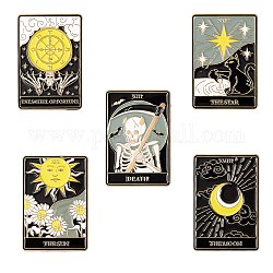 5Pcs 5 Style Fashion Tarot Card Enamel Pin, Alloy Enamel Brooch, Golden, Mixed Patterns, 30.5x21x10mm, Pin: 1mm, 1pc/style