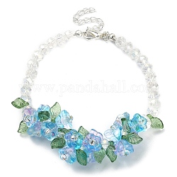 Blumen-Gliederarmband aus Glasperlen mit Legierungsverschlüssen für Damen, Deep-Sky-blau, 9-1/2 Zoll (24 cm)