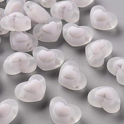 Perline acrilico trasparente, smerigliato, perline in perline, cuore, fumo bianco, 13x17x9.5mm, Foro: 2.5 mm