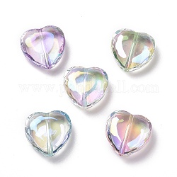 Placcatura uv perline acriliche iridescenti arcobaleno, cuore, colore misto, 22x22x9mm, Foro: 1.6 mm