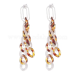 Acrylic Curb Chain Tassel Dangle Stud Earrings for Women, Gold, 78x11x3mm, Pin: 0.7mm