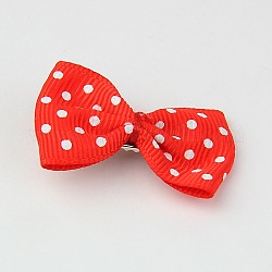 Iron Flat Alligator Hair Clips, with Printed Dot Ribbon Bowknot, Red, 35~40mm
