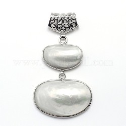 Coquille laiton spirale ovale grands pendentifs, avec des perles bélière foulard , non teint, 53~63x30~40x6.5mm, Trou: 3x7mm