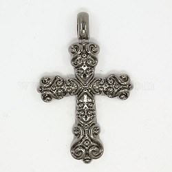 Religious Jewelry Findings Alloy Cross Pendants, Gunmetal, 53x34x4mm, Hole: 6x4mm