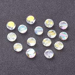 Verre imitation perles de cristal autrichien, de couleur plaquée ab , facette, plat rond, clair ab, 8x4mm, Trou: 1.6mm