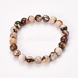 Bracelets élastiques en perles de jaspe zèbre naturel, ronde, 2-1/8 pouce (55 mm), perle: 8~9 mm