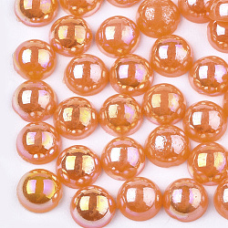 ABS Plastic Imitation Pearl Cabochons, AB Color Plated, Half Round, Orange, 6x3mm
