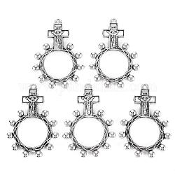 Tibetan Style Alloy Pendants, For Easter, Crucifix Cross with Ring, Cadmium Free & Lead Free, Antique Silver, 46x32x4mm, Hole: 2mm, about 150pcs/1000g