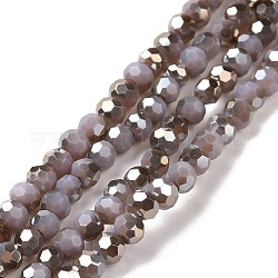 Brins de perles de verre galvanisées à facettes (32 facettes) rondes demi-arc-en-ciel, Prune, 4mm, Trou: 1mm, Environ 100 pcs/chapelet, 14.9 pouce
