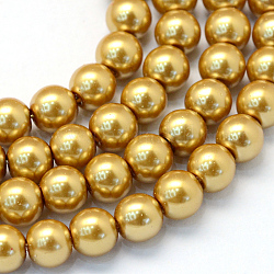 Cottura dipinto di perle di vetro perlato fili di perline rotondo, goldenrod, 6~7mm, Foro: 1 mm, circa 145pcs/filo, 31.4 pollice