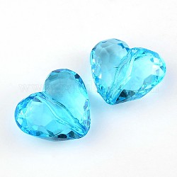 Transparent Acrylic Beads, Heart, Sky Blue, about 25mm long, 28.5mm wide, 16mm thick, hole: 3mm, about 88pcs/500g