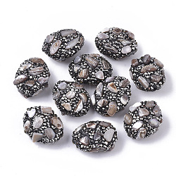 Polymer Ton Strass Perlen, mit Schalenchips, Oval, Bräune, 24~26x18~21x11~14 mm, Bohrung: 1.4 mm