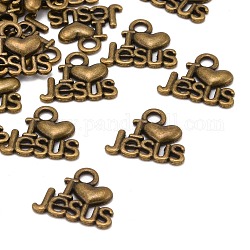 Tibetan Style Alloy Charms, Cadmium Free & Lead Free, I love Jesus, For Easter, Antique Bronze, 15x13x2mm, Hole: 2mm