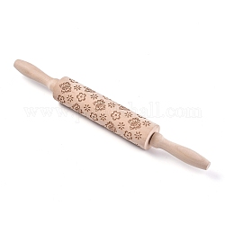 Wooden Rolling Pin, Engraved Embossing Rolling Pin, for Baking Embossed Cookies, Kitchen Tool, BurlyWood, Flower, Butterfly Pattern, 35x4cm