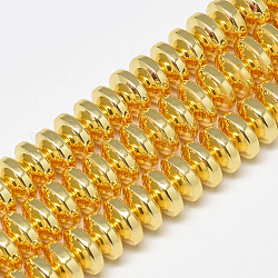 Electroplate Non-magnetic Synthetic Hematite Beads Strands, Heishi Beads, Flat Round/Disc, Golden Plated, 6x3mm, Hole: 2mm, about 137pcs/strand, 15.94 inch