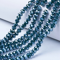 FilI di perline in vetro placcato, lustro di perla placcato, sfaccettato, rondelle, verde scuro, 8x6mm, Foro: 1~1.4 mm, circa 67~72pcs/filo, 16.14~16.53 pollice (41~42 cm)
