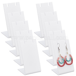 PandaHall Elite Acrylic Earring Display Stands, Jewelry Display Rack, L-Shaped, Rectangle, White, 4.5x3.5x8cm, Slot: 3mm, 10pcs/set