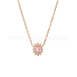 Collares con colgante de flores de circonita cúbica y cadenas de acero inoxidable., oro rosa, 17.72 pulgada (45 cm)