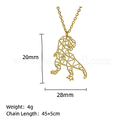 Véritable collier pendentif en acier inoxydable plaqué or 18 carat, animaux en origami, dinosaure, 17.72 pouce (45 cm), pendentif: 20x28 mm