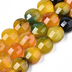 Natürliche Achat Perlen Stränge, gefärbt, facettiert, Flachrund, orange, 9.5~10.5x9.5~10.5x6~8 mm, Bohrung: 0.7~1.2 mm, ca. 38 Stk. / Strang, 14.37 Zoll ~ 15.24 Zoll (36.5 cm ~ 38.7 cm)
