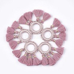 Polycotton(Polyester Cotton) Tassels Pendants, with Polyester Link Ring , Flamingo, 45~50x25~26x3~4mm, Hole: 14mm