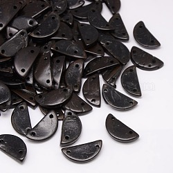 Legami di cocco tinti risultati di gioielli in legno tinti, mezza tonda piatta, nero, 25~25x11~13x2mm, Foro: 2 mm