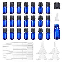 Benecreat 24 juegos de botellas de aceite esencial de vidrio vacías, con tapón de caída, 10 cuentagotas de plástico y 4 tolvas de embudo., azul real, terminado: 2.2x5.4cm, capacidad: 5ml (0.17fl. oz)