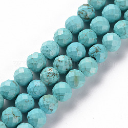Kunsttürkisfarbenen Perlen Stränge, Runde, facettiert, gefärbt, 8 mm, Bohrung: 1.2 mm, ca. 48 Stk. / Strang, 14.57 Zoll (37 cm)