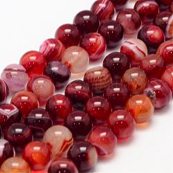 Chapelets de perles en agate rayée naturelle/agate à bandes, ronde, Grade a, teinte, chocolat, 10mm, Trou: 1mm, Environ 37~38 pcs/chapelet, 14.5 pouce