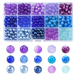 375Pcs 15 Style Spray Painted & Baking Painted & Drawbench & Translucent Glass Beads, for Beading Jewelry Making, Round, Mixed Color, 8~9mm, Hole: 1~1.6mm, 25pcs/style