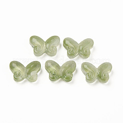 Perle di vetro verniciato a spruzzo trasparente bicolore, farfalla, verde oliva, 10x14.5x4.5mm, Foro: 1 mm