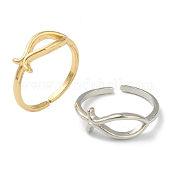 Anelli gemelli in ottone, anelli aperti, placcato di lunga durata, pesce, colore misto, misura degli stati uniti 6 (16.5mm)