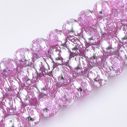 Drawbench Transparent Glass Beads Strands, Crackle Style, Round, Hot Pink, 6x5.5mm, Hole: 1.4mm, about 140pcs/strand, 30.3 inch