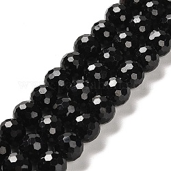 Abalorios naturales turmalina negro hebras, reronda facetas, 7.8~8.8mm, agujero: 1 mm, aproximamente 47~49 pcs / cadena, 15.08''~15.24'' (38.3~38.7 cm)