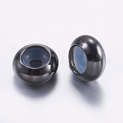 Messing Perlen, mit Gummi innen, Schieberegler Perlen, Stopper Perlen, Rondell, Metallgrau, 7x3.5 mm, Bohrung: 2 mm