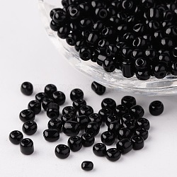 6/0 Opaque Colours Round Glass Seed Beads, Black, Size: about 4mm in diameter, hole:1.5mm, about 495pcs/50g