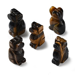 Figurines de guérison sculptées en œil de tigre naturel, Décorations d'affichage en pierre d'énergie reiki, chien, 18~18.5x13x27~28mm
