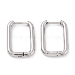 201 Stainless Steel Hoop Earrings, with 316 Surgical Stainless Steel Pin, Rectangle, Stainless Steel Color, 20.5x14.5x2.5mm, Pin: 1mm