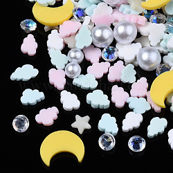 Cabujones de arcilla polimérica hechos a mano, Accesorios de decoración de uñas de moda, con rhinestone acrílicos y cuentas de perlas de imitación de plástico abs, formas mixtas, color mezclado, 4~10x3~8x1~5mm